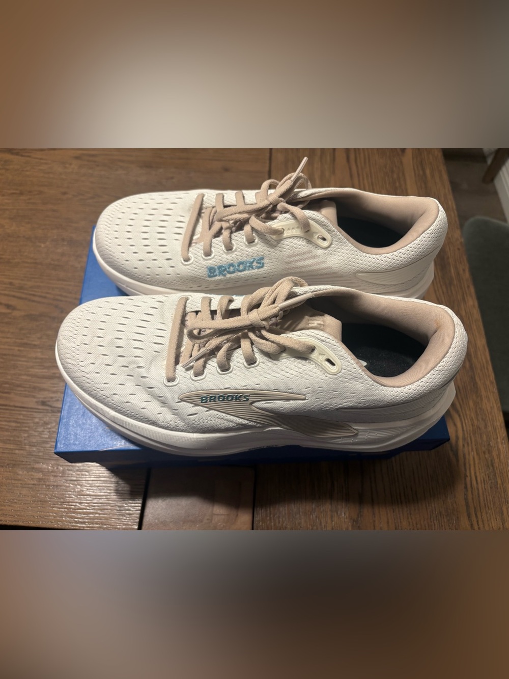 Brooks women Running Sneakers in Cream and Tan with Blue Logo